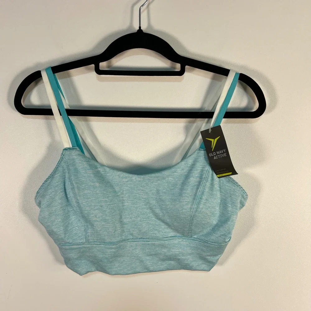 Old Navy Active Go-Dry Light‎ Support Sports Bra Blue Striped Double Strap Large